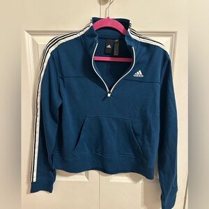 Adidas Blue Half-Zip Pullover with White Stripes